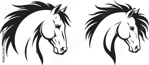 Vector art of two horse heads, showcasing the strength and beauty of the animal in a vector format