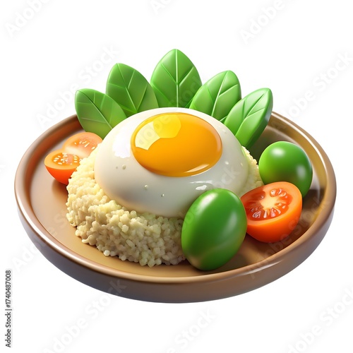 Rice Bowl with Fried Egg and Cherry Tomatoes food meal