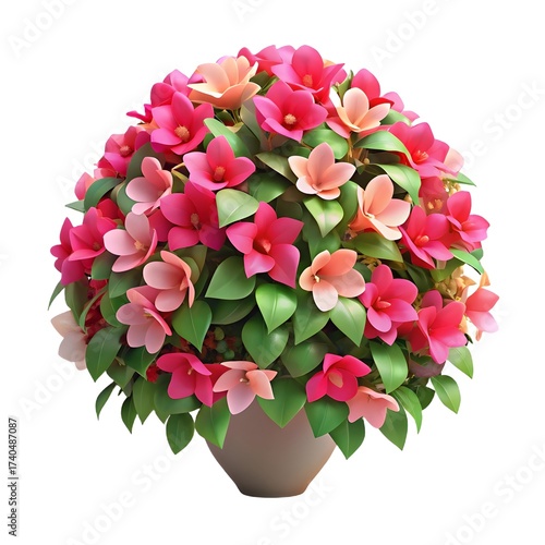 Round Bush of Pink and Peach Flowers in a Pot blooming