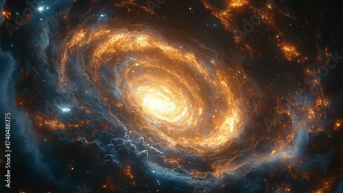 A Spectacular Journey Through a Swirling Golden Galaxy.