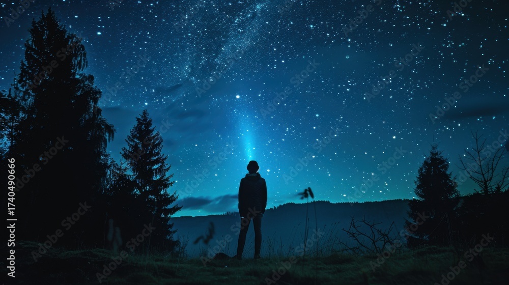 Fototapeta premium Vector Illustration of Love & Nature: Couple Silhouettes, Moonlit Skies, and Aurora Borealis in Alaska