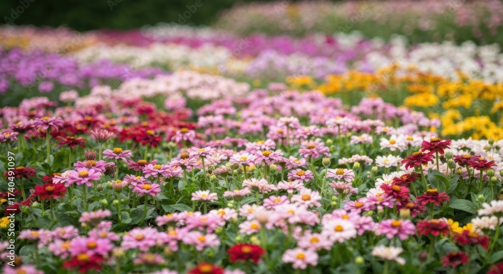 Fototapeta premium Vibrant flower field, various colors