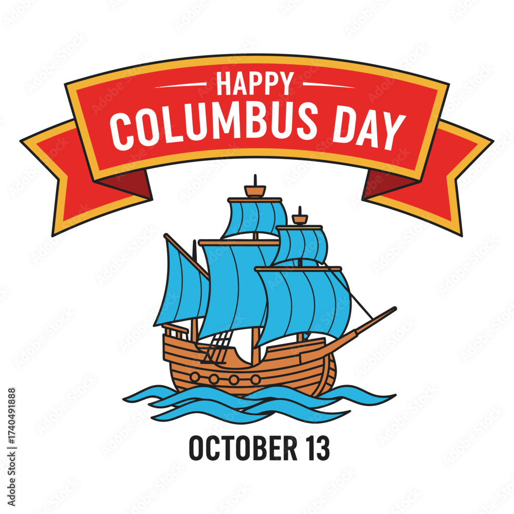 Obraz premium Vintage sailing ship on blue waves Columbus Day vintage ship