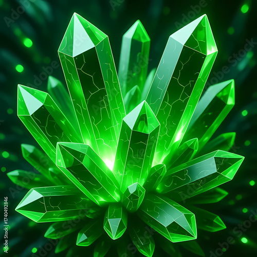 Abstract glowing green uranium crystal texture background.