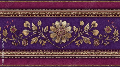 Ornate Floral Design with Gold Accents on Rich Purple Background
