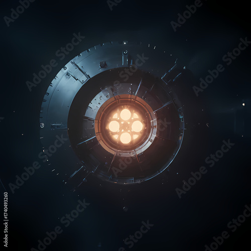 Futuristic uranium reactor core glowing softly.