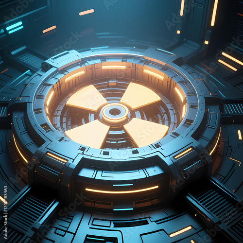 Futuristic uranium reactor core glowing softly.
