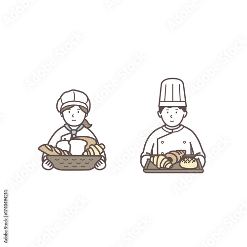 パン屋さん男女の上半身イラスト