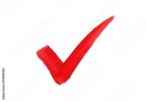 Red check mark brush stroke isolated on a transparent background