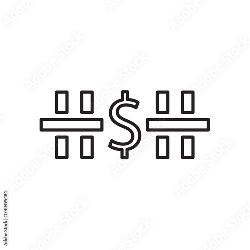 Editable stroke line icon of a dollar sign with bars, symbolizing financial balance, budget division, or profit allocation. Ideal for apps, websites, and infographics on finance or economy.