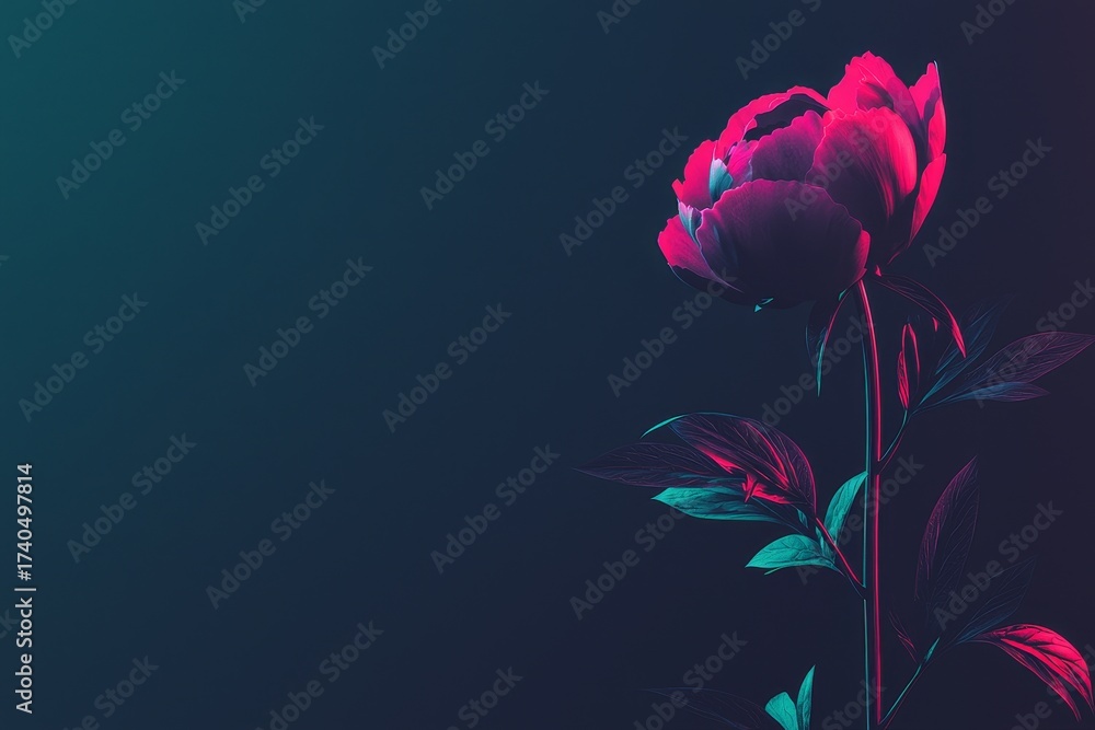 Obraz premium Moody Peony Portrait Against Dark Background with Vibrant Colors and Unique Lighting Effects