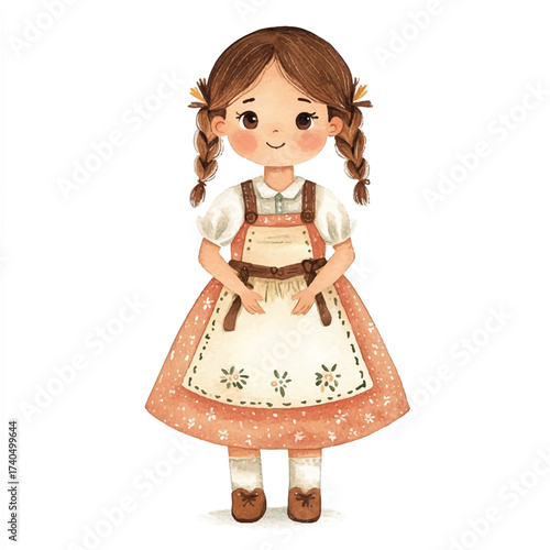 Cute Little Girl in Traditional German Dirndl Dress.