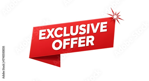 A red banner with the text exclusive offer and a starburst effect, isolated on transparent background