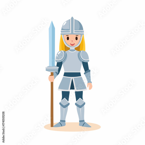 Female Knight Avatar in Armor with Sword | Medieval Warrior Illustration
