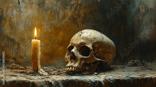 Skull and Candle - A Dark and Mysterious Still Life.