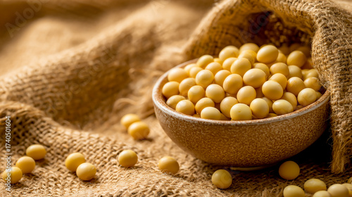 Close-up photo of yellowish-white soybeans in a small bowl