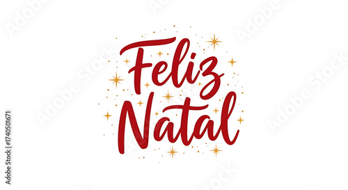 Feliz natal text in red script with gold star accents, isolated on transparent background