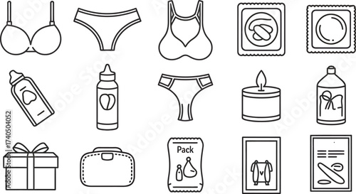 Collection of hand drawn icons representing lingerie hygiene and gifts