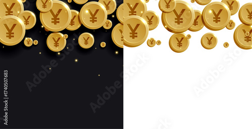 international golden coin yen sign background with text space