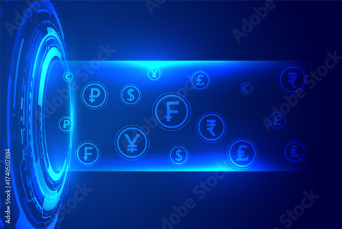 virtual foreign currency symbol holographic background in collection