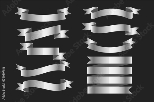 pack of silver ribbon band element banner design