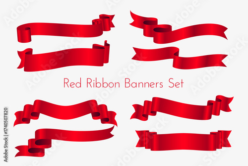 decorative red ribbon tape element banner in collection