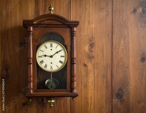 Wooden wall clock on dark wood