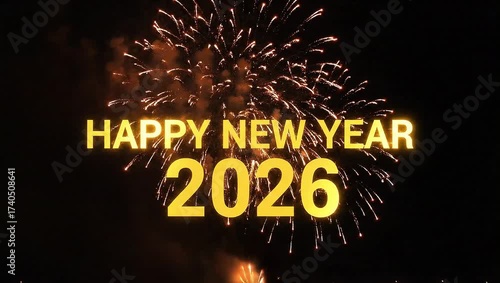 Happy New Year 2026 celebration with vibrant fireworks display at night