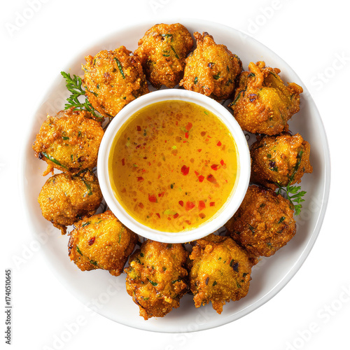 Crispy fried balls, served with a dipping sauce