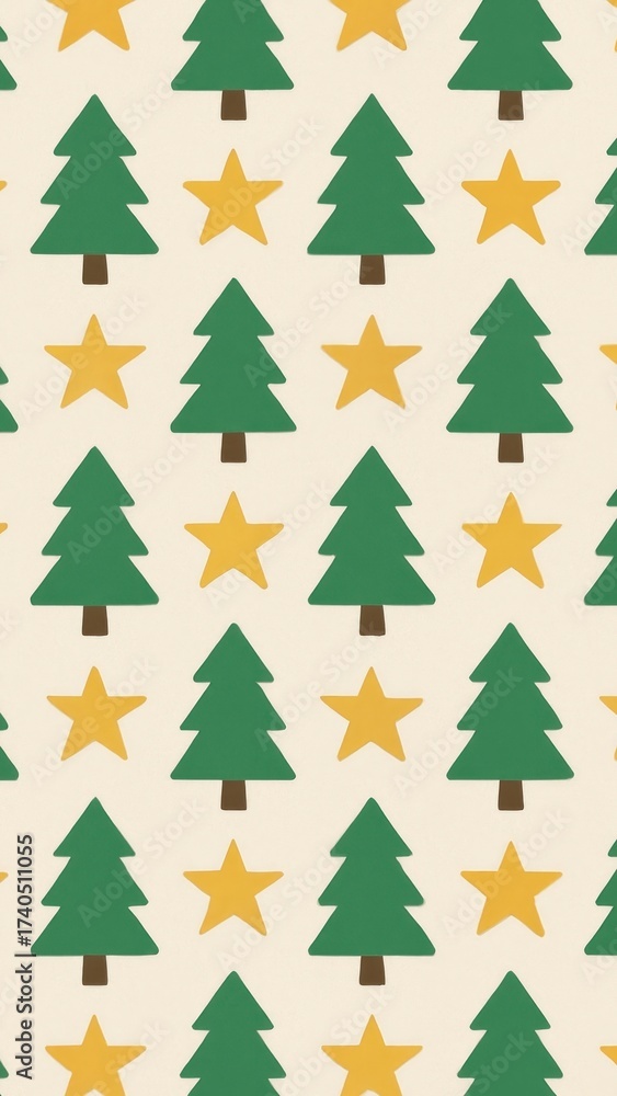 Fototapeta premium Festive trees stars pattern wallpaper for mobile