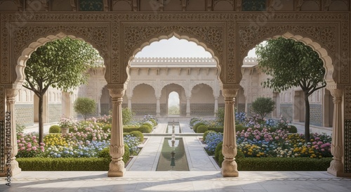 Wallpaper Mural Ornate arches frame a tranquil courtyard garden with reflecting pool Torontodigital.ca