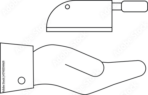 line icon of a hand carrying a butcher knife icon