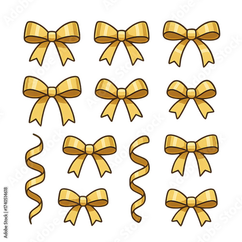 カートゥーン風金色リボンセット｜Cartoon Style Golden Ribbon Set