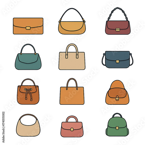 Women’s Handbag Types Vector Illustration Set