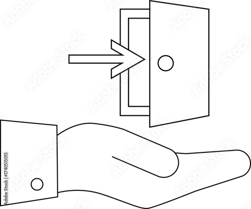 line icon of a hand carrying an entrance icon