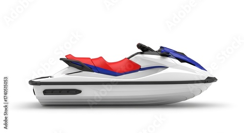 Modern white jet ski with red and blue accents on white background