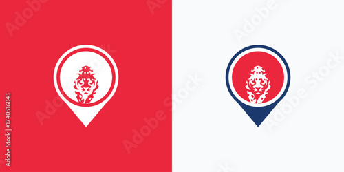 Striking Tiger Face Icon in Pin Shape, a Visual Representation Location
