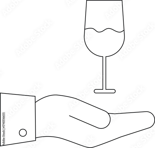 line icon of a hand carrying a wine glass icon