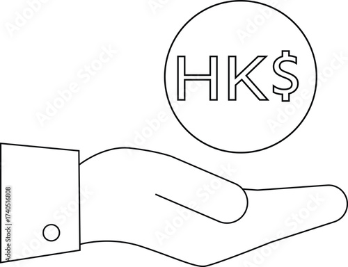 line icon of a hand carrying a Hong Kong dollar coin icon