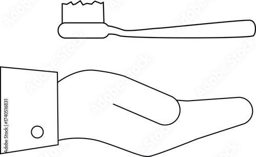 line icon of a hand carrying a toothbrush icon