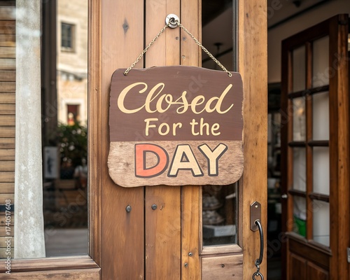 Closed for the Day Sign on Wooden Door – Rustic Handmade Shop Notice