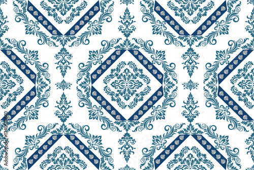 seamless floral pattern with geometric and damask flowers