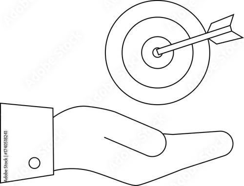 line icon of a hand carrying an arrowed target board icon