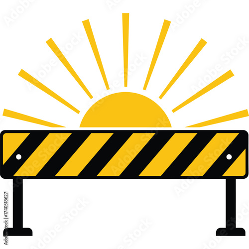 Roadblock with Sun Rays Icon barrier construction warning hazard safety street traffic sign symbol illustration vector yellow black