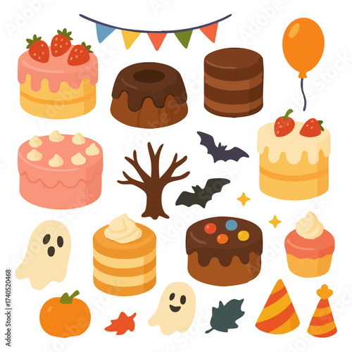 Party Cakes and Dessert Icons Set