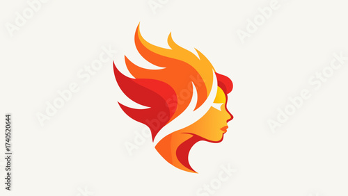 Fiery woman profile logo with abstract flames