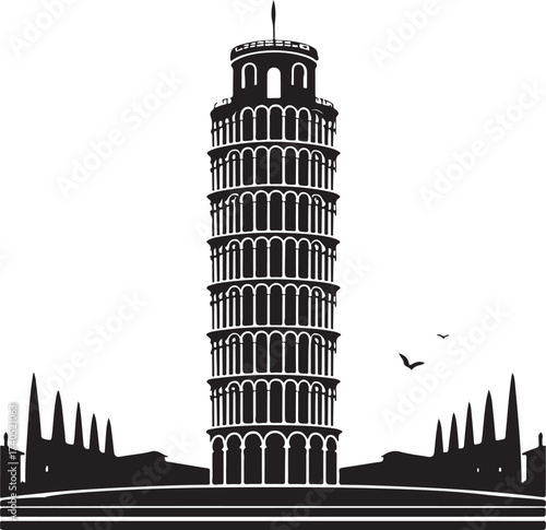 Leaning Tower of Pisa Vector Silhouette