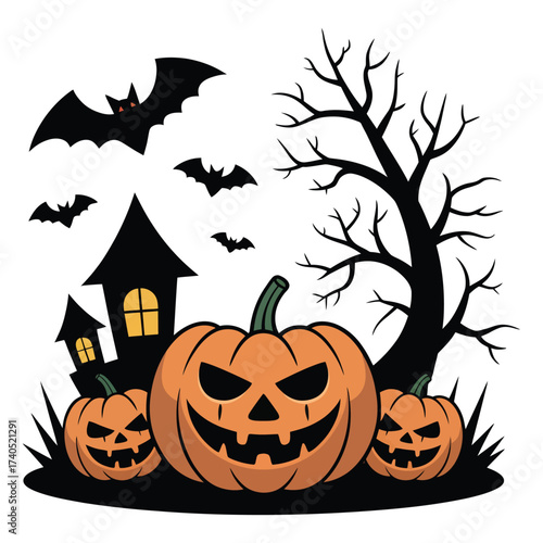 halloween pumpkin with bats