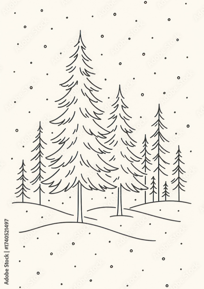 Obraz premium Minimalist snowy pine forest illustration.