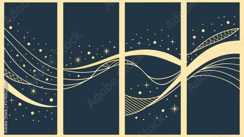 Abstract celestial waves and stars on dark blue background